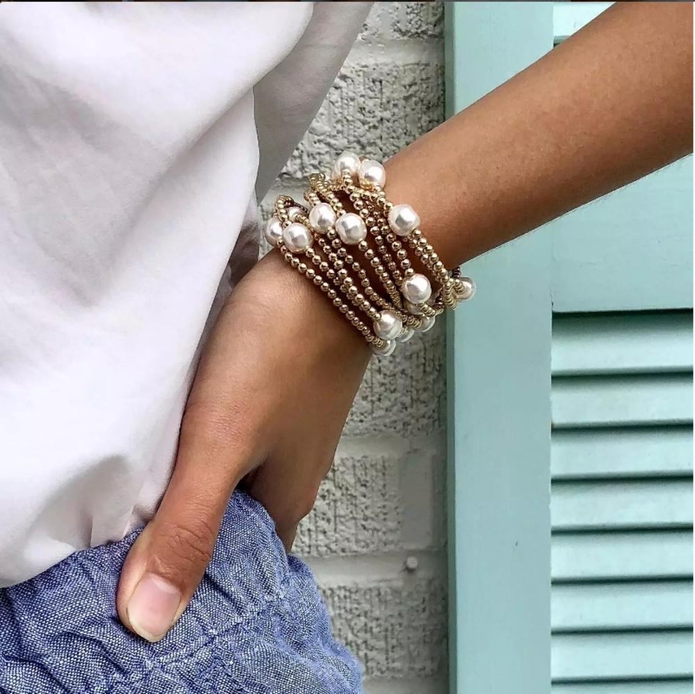 Newton Gold and Pearl Multi-Strand Beaded Bracelet